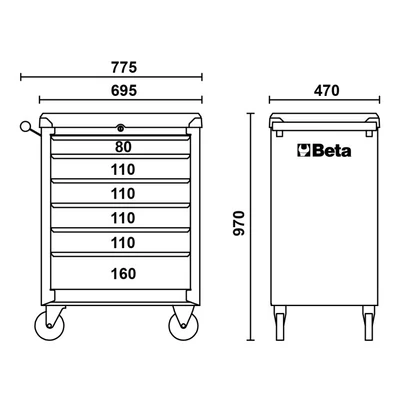 BETA BW C04BOX-A VU Worker 6 fiókos szerszámkocsi 196 darabos szerszámkészlettel